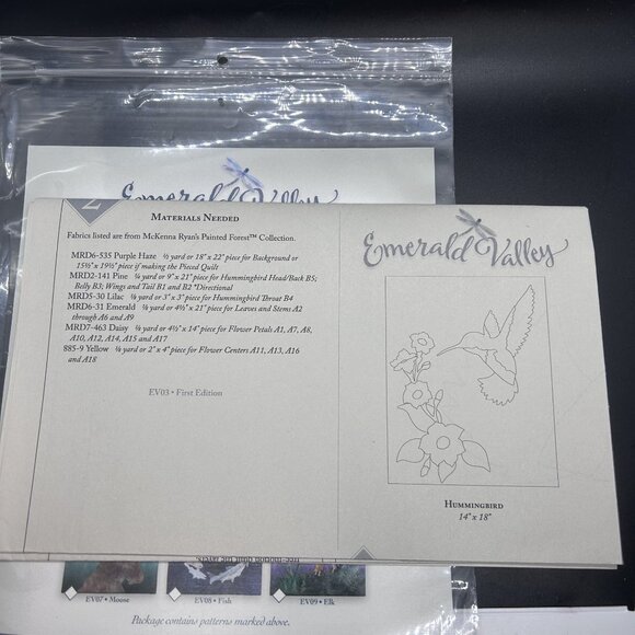 McKenna Ryan Emerald Valley “Hummingbird” Applique Quilt Sewing Pattern Uncut FF - Picture 6 of 6